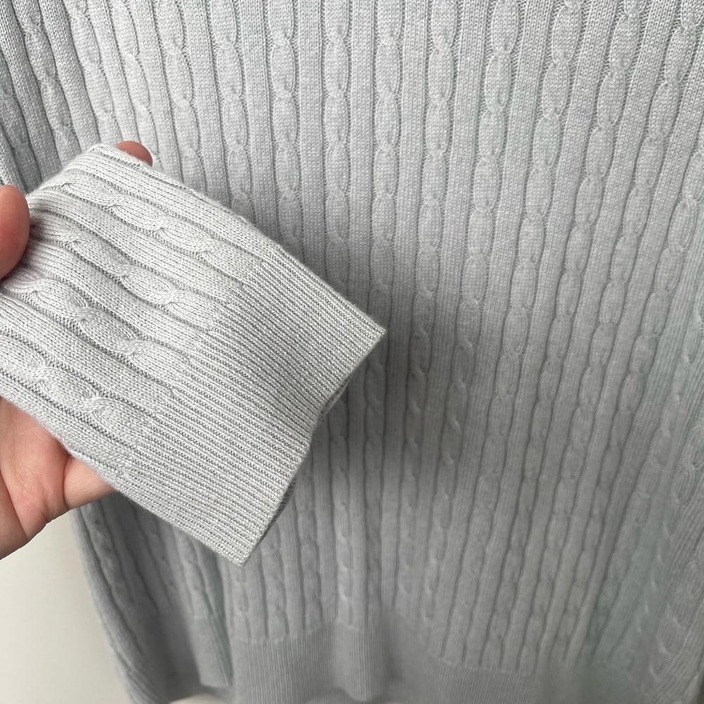 Lauren Ralph Lauren | Cashmere Silk Polo Cable Knit Sweater Baby Blue Ivory Sz L - Picture 5 of 7